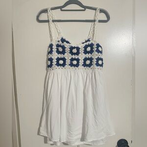 Lulu's White and Blue crochet Mini Dress size s